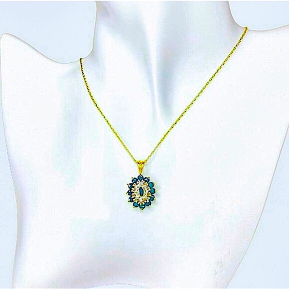 Sapphire and Diamond Vermeil Pendant & 14kt Yellow Gold Spring Clasp Necklace - Picture 2 of 16
